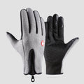 Grey L size Winter Outdoor Cycling Gloves - Touch Screen Compatible Windproof Waterproof Non-Slip Palm Thermal Fleece Gloves for Cycling, Skiing, Hiking and Sports
