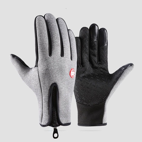 Grey L size Winter Outdoor Cycling Gloves - Touch Screen Compatible Windproof Waterproof Non-Slip Palm Thermal Fleece Gloves for Cycling, Skiing, Hiking and Sports