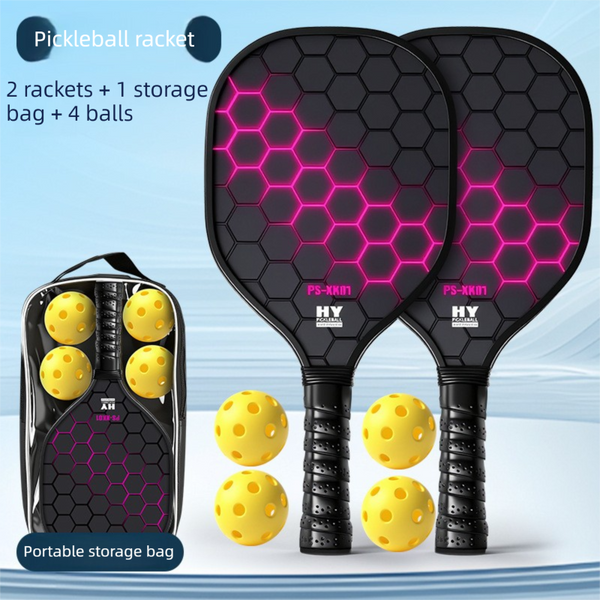 Black and Pink Professional Carbon Fiber Pickleball Paddle Set （2 Rackets + 4 Balls + 1 Carry Bag）- Lightweight Pickleball Racket with Balls for Adults and Kids Outdoor Sports Training