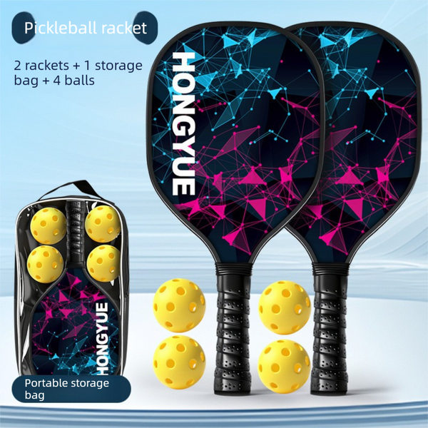 Black and Pink and Blue Professional Carbon Fiber Pickleball Paddle Set （2 Rackets + 4 Balls + 1 Carry Bag）- Lightweight Pickleball Racket with Balls for Adults and Kids Outdoor Sports Training