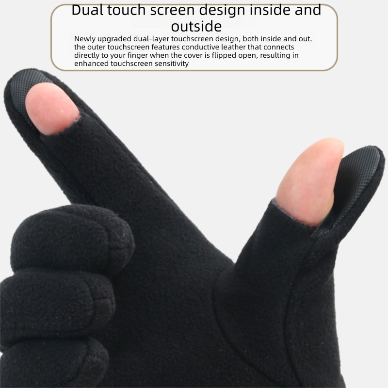 Black Winter Thermal Touchscreen Gloves  - Outdoor Cycling Skiing Driving Windproof Full Finger Warm Gloves-Dual-Touchscreen Design, Fleece-Lined for Warmth