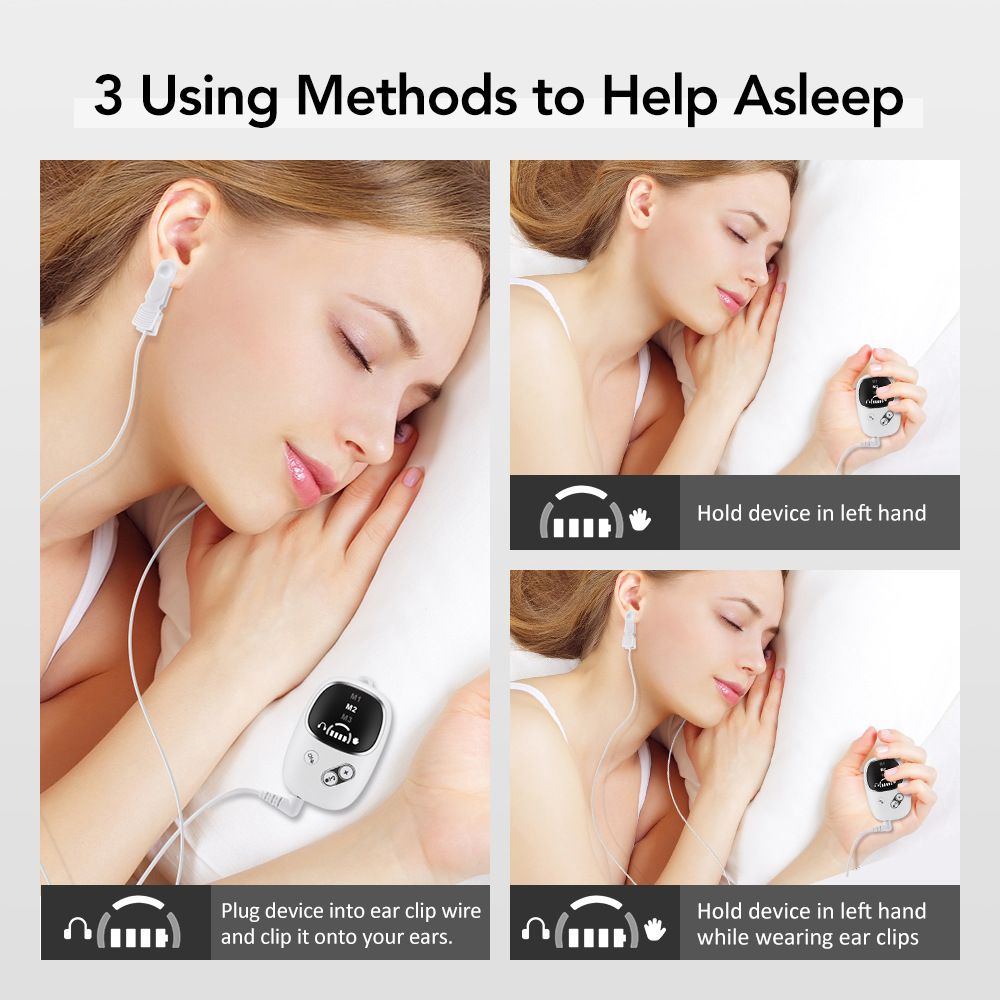 White Handheld CES Sleep Aid Device with Ear Clip - Dual Mode Microcurrent Relaxation, 3 Intensity Levels, USB Rechargeable, Portable Insomnia Relief for Home and Travel