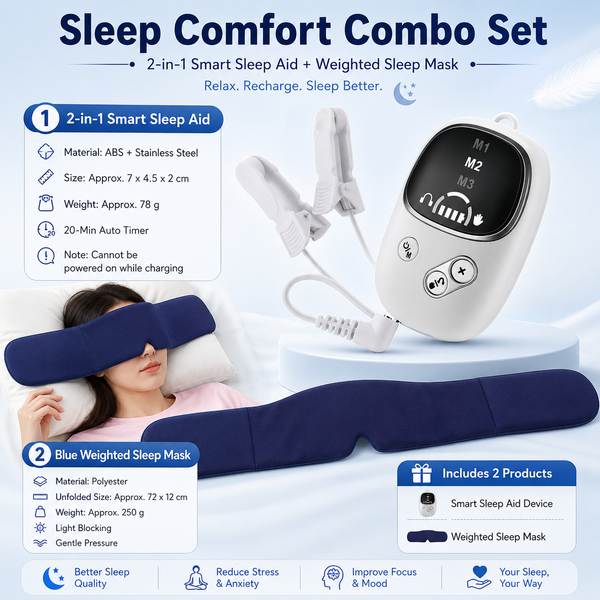 White Dual Mode Sleep Aid  Device and Blue Gravity Eye Mask