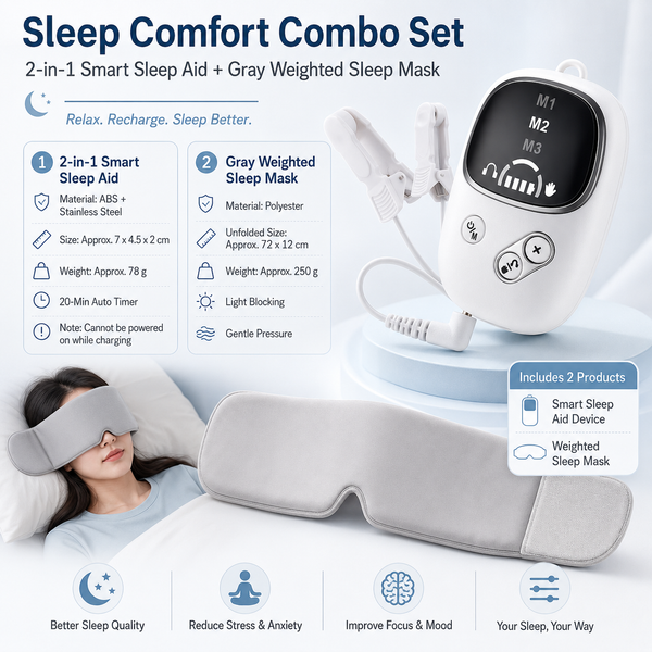 White Dual Mode Sleep Aid  Device and Grey Gravity Eye Mask