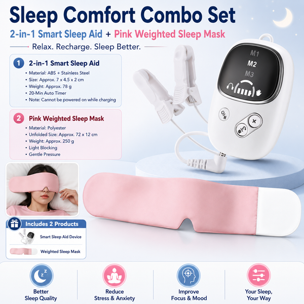 White Dual Mode Sleep Aid  Device and Pink Gravity Eye Mask
