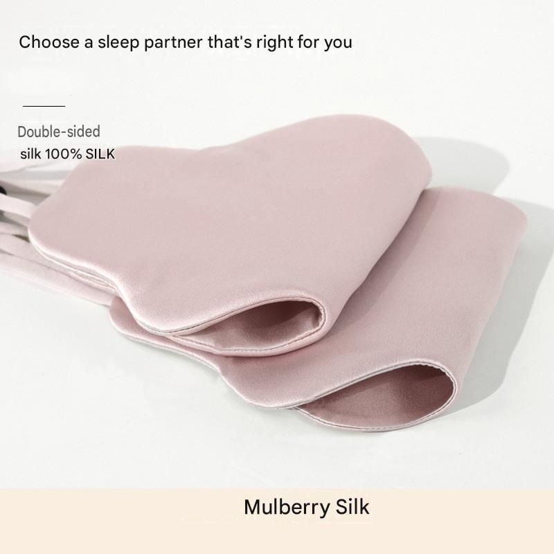 Pink Mulberry Silk Sleep Eye Mask - Cloud Shaped Blackout Blindfold with Adjustable Strap, Lightweight Travel and Nap Essential for Sensitive Skin