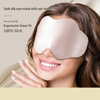 Pink Mulberry Silk Sleep Eye Mask - Cloud Shaped Blackout Blindfold with Adjustable Strap, Lightweight Travel and Nap Essential for Sensitive Skin