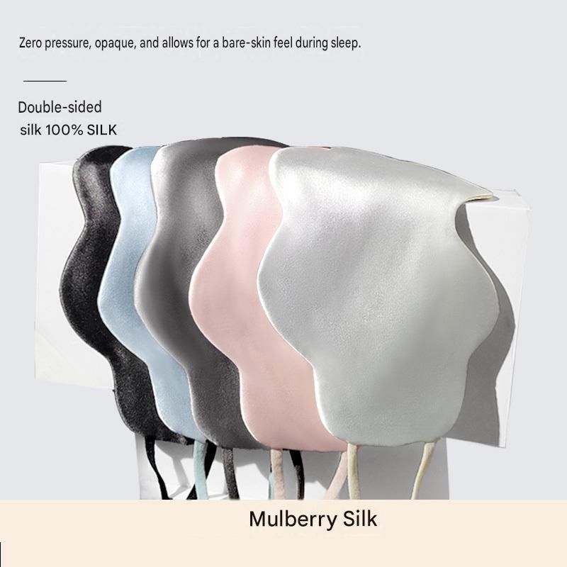 Black Mulberry Silk Sleep Eye Mask - Cloud Shaped Blackout Blindfold with Adjustable Strap, Lightweight Travel and Nap Essential for Sensitive Skin