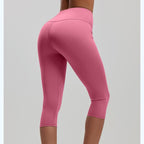 Pink S Size Women's High Waist 3/4 Yoga Leggings - Peach Hip Lift Design, Breathable Stretch Fabric for Gym Running and Daily Wear
