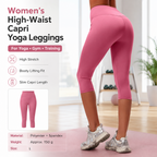 Pink L Size Women's High Waist 3/4 Yoga Leggings - Peach Hip Lift Design, Breathable Stretch Fabric for Gym Running and Daily Wear
