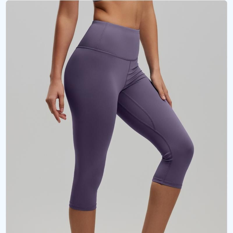 Purple S Size Women's High Waist 3/4 Yoga Leggings - Peach Hip Lift Design, Breathable Stretch Fabric for Gym Running and Daily Wear
