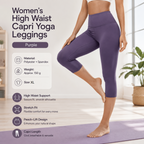 Purple XL Size Women's High Waist 3/4 Yoga Leggings - Peach Hip Lift Design, Breathable Stretch Fabric for Gym Running and Daily Wear