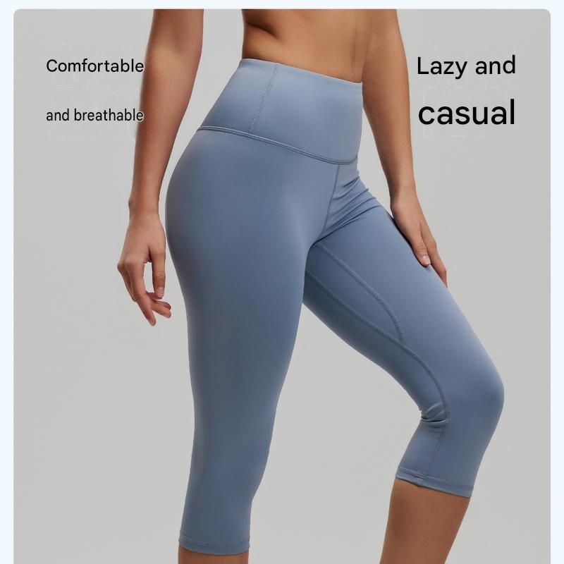 Black XL Size Women's High Waist 3/4 Yoga Leggings - Peach Hip Lift Design, Breathable Stretch Fabric for Gym Running and Daily Wear