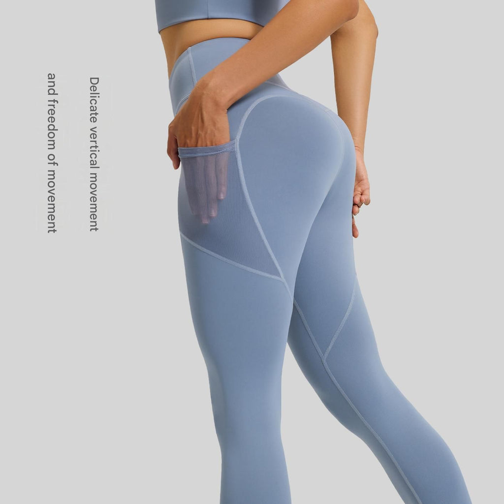 Blue M Size Women's High Waist Yoga Leggings with Mesh Side Pockets - Squat Proof, Peach Hip Lift, Breathable Stretch Fabric for Gym Running 、Pilates Wea and Daily Wear