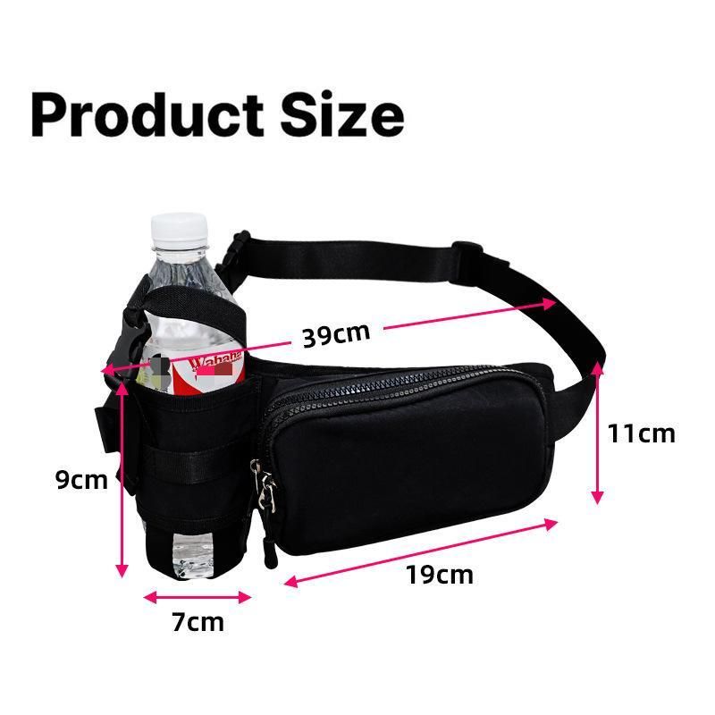 Black Waterproof Sports Waist Bag with Water Bottle Holder - Lightweight Oxford Fabric, Multi-Pocket Design for Running, Gym and Outdoor Activities
