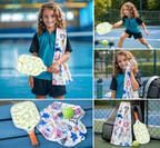 Kids Pickleball Paddle Set with Cooling Towel (Teddy Bear), Cartoon Junior Paddles, Carry Bag and Indoor/Outdoor Balls for Children