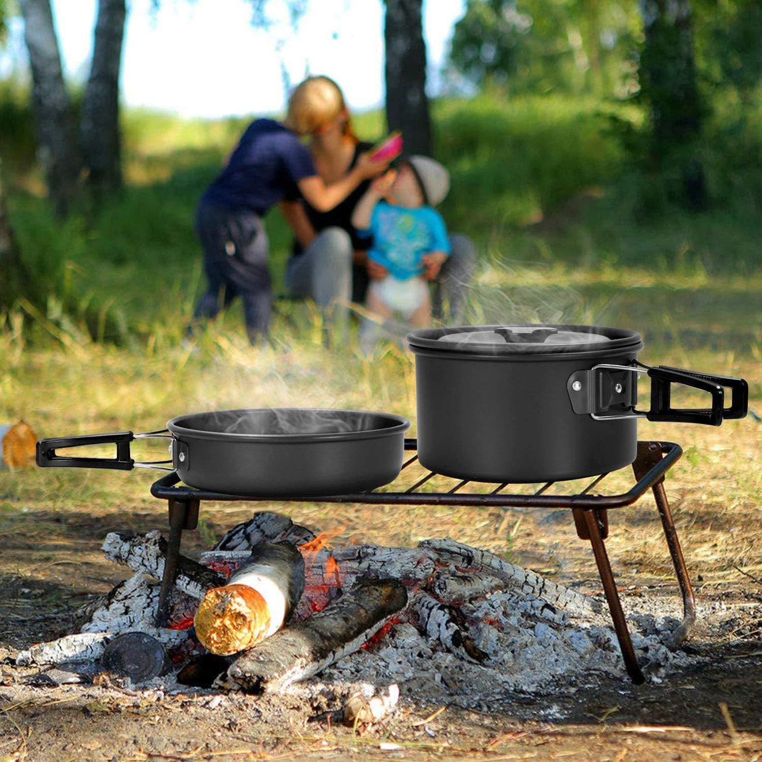 11PCS Orange Camping Cookware Set – Lightweight Aluminium Camping Pots, Frying Pan, Kettle & Stainless Steel Cutlery, Portable Non-Stick Outdoor Cooking Set for 2-3 Person Camping, Hiking, Backpacking & Picnic