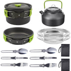 11PCS Green Camping Cookware Set – Lightweight Aluminium Camping Pots, Frying Pan, Kettle & Stainless Steel Cutlery, Portable Non-Stick Outdoor Cooking Set for 2-3 Person Camping, Hiking, Backpacking & Picnic