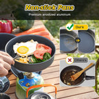 11PCS Green Camping Cookware Set – Lightweight Aluminium Camping Pots, Frying Pan, Kettle & Stainless Steel Cutlery, Portable Non-Stick Outdoor Cooking Set for 2-3 Person Camping, Hiking, Backpacking & Picnic