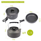 Green Camping Cookware Set for 2–3 People – Portable Outdoor Cooking Pot, Frying Pan & 1.1L Kettle Kit with Stainless Steel Plates, Cups & Cutlery, Lightweight Non-Stick Camping Cook Set for Hiking, Picnic, Backpacking & RV Travel