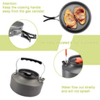Black Camping Cookware Set for 2–3 People – Portable Outdoor Cooking Pot, Frying Pan & 1.1L Kettle Kit with Stainless Steel Plates, Cups & Cutlery, Lightweight Non-Stick Camping Cook Set for Hiking, Picnic, Backpacking & RV Travel