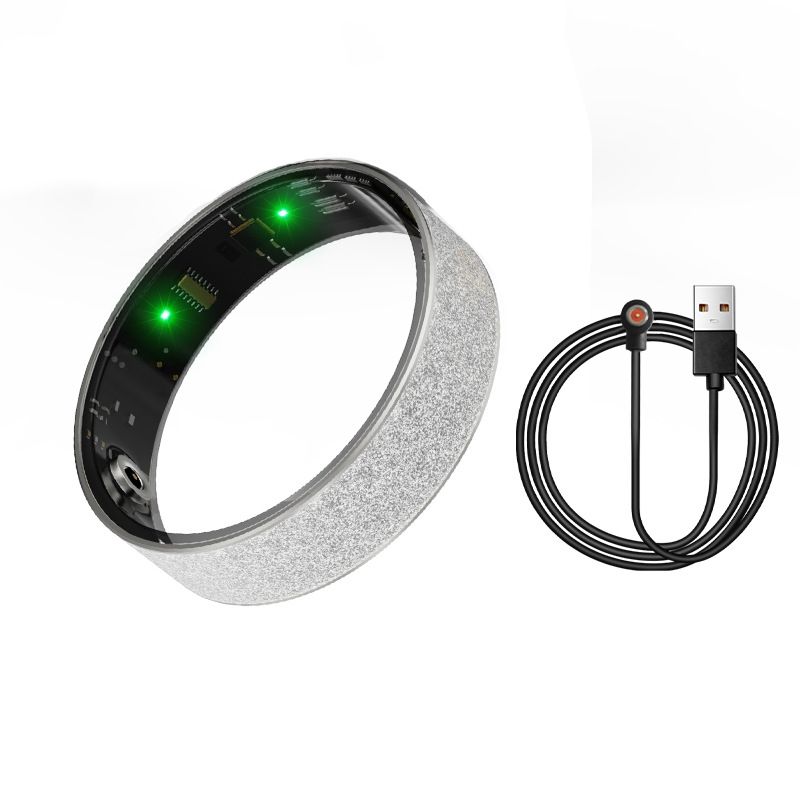 Smart Ring Size 10 (Silver) – Frosted Silver Wellness Tracker with Heart Rate, Blood Oxygen, Sleep, Steps and Mood Monitoring, IP68 Waterproof USB Magnetic Charging Ring