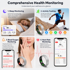 Smart Ring Size 12 (Silver) – Frosted Silver Wellness Tracker with Heart Rate, Blood Oxygen, Sleep, Steps and Mood Monitoring, IP68 Waterproof USB Magnetic Charging Ring