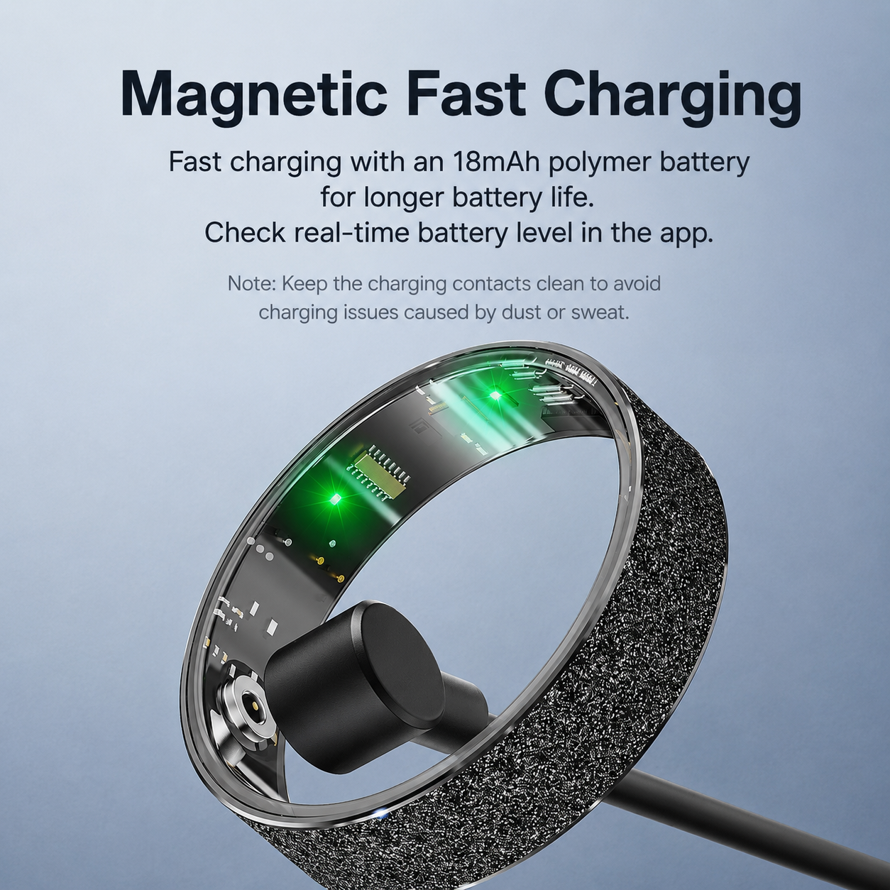 Smart Ring Size 9 (Black) – Frosted Black Wellness Tracker with Heart Rate, Blood Oxygen, Sleep, Steps and Mood Monitoring, IP68 Waterproof USB Magnetic Charging Ring
