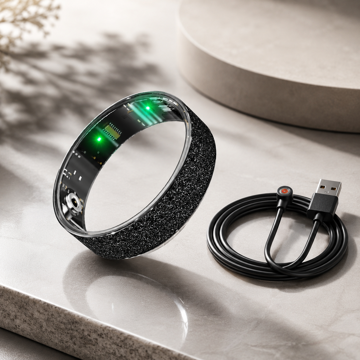 Smart Ring Size 8 (Black) – Frosted Black Wellness Tracker with Heart Rate, Blood Oxygen, Sleep, Steps and Mood Monitoring, IP68 Waterproof USB Magnetic Charging Ring