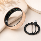 Smart Ring Size 12 (Rose Gold) – Frosted Rose Gold Wellness Tracker with Heart Rate, Blood Oxygen, Sleep, Steps and Mood Monitoring, IP68 Waterproof USB Magnetic Charging Ring