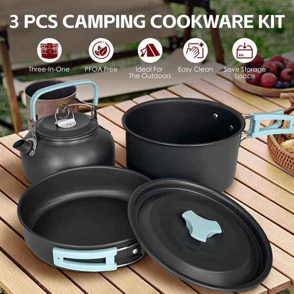 Lightweight Anodized Aluminium Camping Cookware Set with Heat Resistant Handles