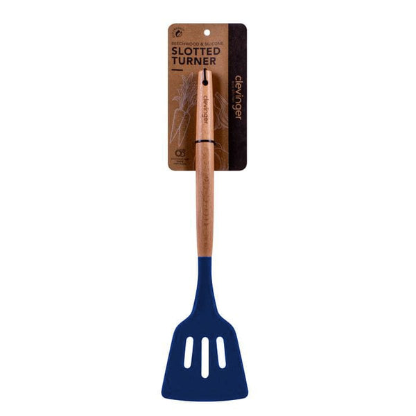 Navy Beechwood and Silicone Slotted Cooking Turner