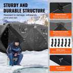 Portable Ice Shelter, 6-8 Person Pop-Up Ice Fishing Tent, 70 Square Feet Fishable Area, Ice Shanty for Winter Fishing, Waterproof Oxford Ice Cube with Anchors/Ropes/Carrying Bag, 142"x71" Black