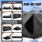 Portable Ice Shelter, 6-8 Person Pop-Up Ice Fishing Tent, 70 Square Feet Fishable Area, Ice Shanty for Winter Fishing, Waterproof Oxford Ice Cube with Anchors/Ropes/Carrying Bag, 142"x71" Black