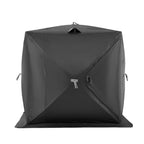 Portable Ice Shelter, 6-8 Person Pop-Up Ice Fishing Tent, 70 Square Feet Fishable Area, Ice Shanty for Winter Fishing, Waterproof Oxford Ice Cube with Anchors/Ropes/Carrying Bag, 142"x71" Black