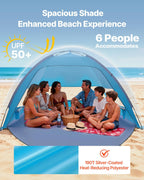 Beach Tent Sun Shelter for 6 Person, UPF 50+ Protection, Portable Sun Shade Canopy with Carrying Bag & Sand Pockets, Lightweight and Easy Setup Beach Umbrella for Camping Fishing Outdoor Picnic