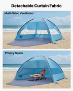 Beach Tent Sun Shelter for 6 Person, UPF 50+ Protection, Portable Sun Shade Canopy with Carrying Bag & Sand Pockets, Lightweight and Easy Setup Beach Umbrella for Camping Fishing Outdoor Picnic