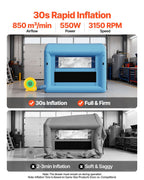 Inflatable Paint Booth, 3 x 2.5 x 2.5 m, Inflatable Spray Booth with 550W Powerful Blower and Air Filter System, Round Roof with Light Hook, for Painting Bicycle, Motorcycle, and Furniture