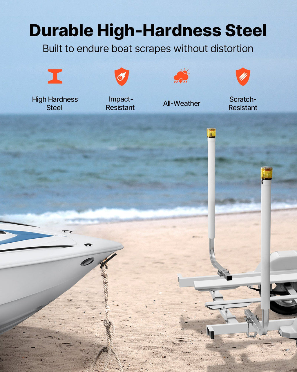 Boat Trailer Guide, 1175mm with LED Light Trailer Guide Poles, 2PCS High-Hardness Steel Guide-Ons, Wide Adjustable Trailers Guides with PVC Pipes, for Ski Boat, Fishing Boat or Sailboat Trailers