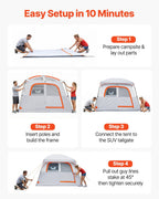 Large SUV Tent for 6 Person, 3.05 x 2.74m 3-Season SUV Tailgate Tent with Ventilated Doors & Mesh Windows, PU2000mm Waterproof Dual-Use Car Rear Hatch Tents for Outdoor Camping Hiking