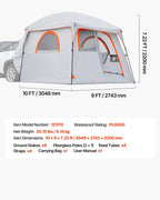 Large SUV Tent for 6 Person, 3.05 x 2.74m 3-Season SUV Tailgate Tent with Ventilated Doors & Mesh Windows, PU2000mm Waterproof Dual-Use Car Rear Hatch Tents for Outdoor Camping Hiking