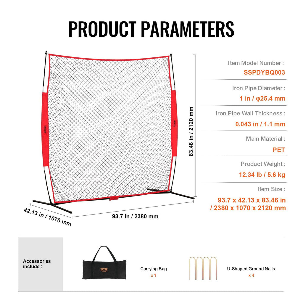 Barricade Backstop Net, 7x7 ft Ball Sports Barrier Netting, Portable Practice Equipment with Carry Bag, Protection Screen for Baseball Softball Lacrosse Soccer Hockey Training, for Backyard