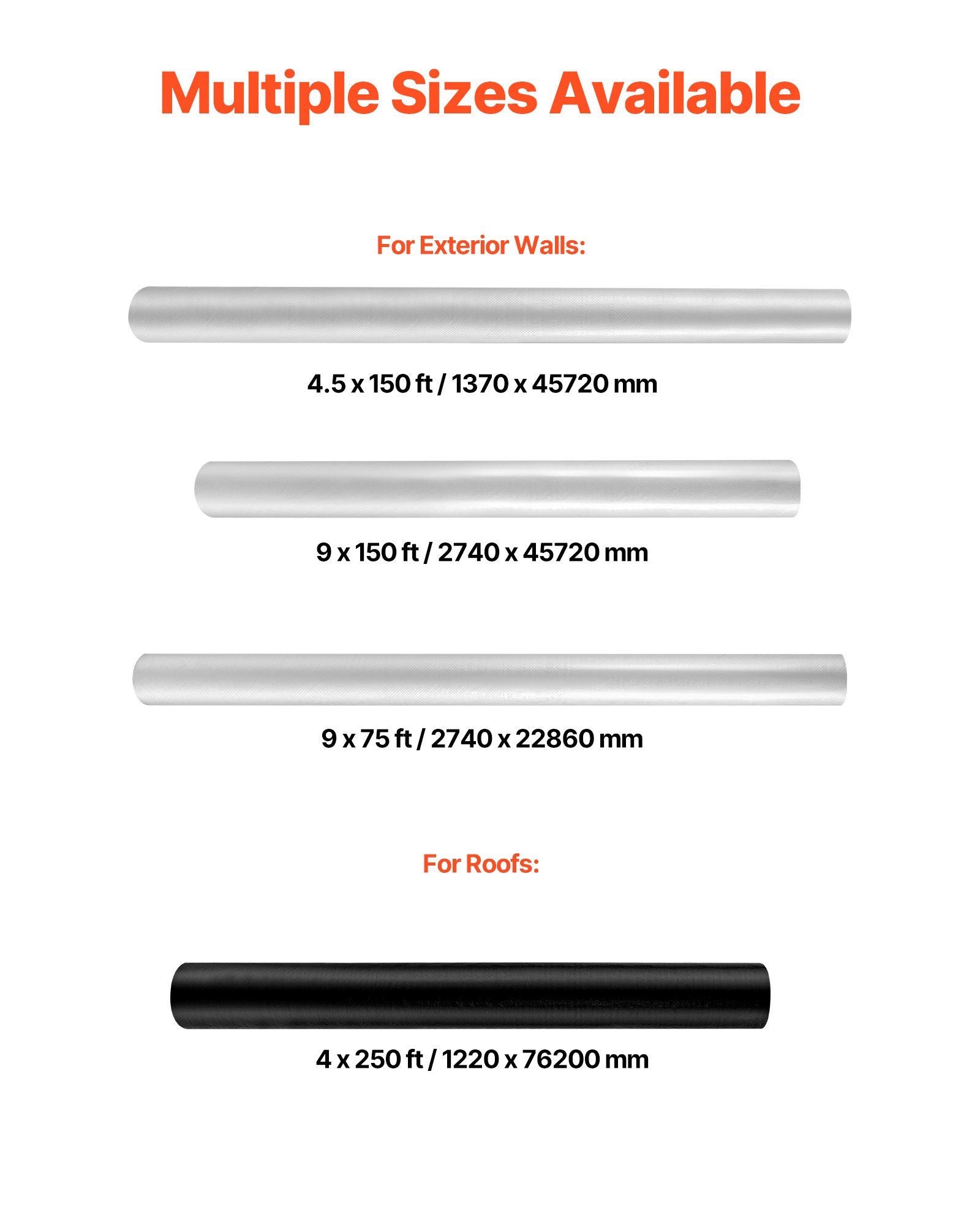 House Wrap, 2.74 x 22.86 mm, 0.13 mm Thick Vapor Barrier, Heavy Duty Plastic Sheeting for Tear-resistant, Drop Cloth Vapor Barrier Covering for Residential & Commercial Construction, White
