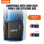 Truck Bed Cover, Roll Up Truck Bed Tonneau Cover, Compatible with 2009-2024 Ford F-150 Styleside Bed, for 1.7m x 1.7m Bed, Soft PVC material, 100% Bed Access Roll Up Tonneau Cover