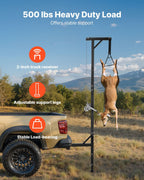 Truck Hitch Game Hoist, 500 lbs Load Capacity, Hunting Deer Hoist with 2-inch Receiver, 360-Degree Swivel Shaft & Adjustable Height, Includes Gambrel Winch for Skinning & Cleaning Game