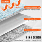 Double Reflective Insulation Roll, Foam Core Radiant Barrier, 3.2 mm 48 in x 50 ft, Double-Sided Aluminum Foil EPE Foam Heat Reflective Shield, Thermal Insulation Roll for Window RV Roof