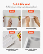 Wall Molding 3 Pack, Wainscoting Panels Kit, Lightweight Paintable Polystyrene, Easy to Install, Waterproof Accent Wide Profile Trim for Interior Living Room, Bedroom,White (61x137 + 61x61 cm)