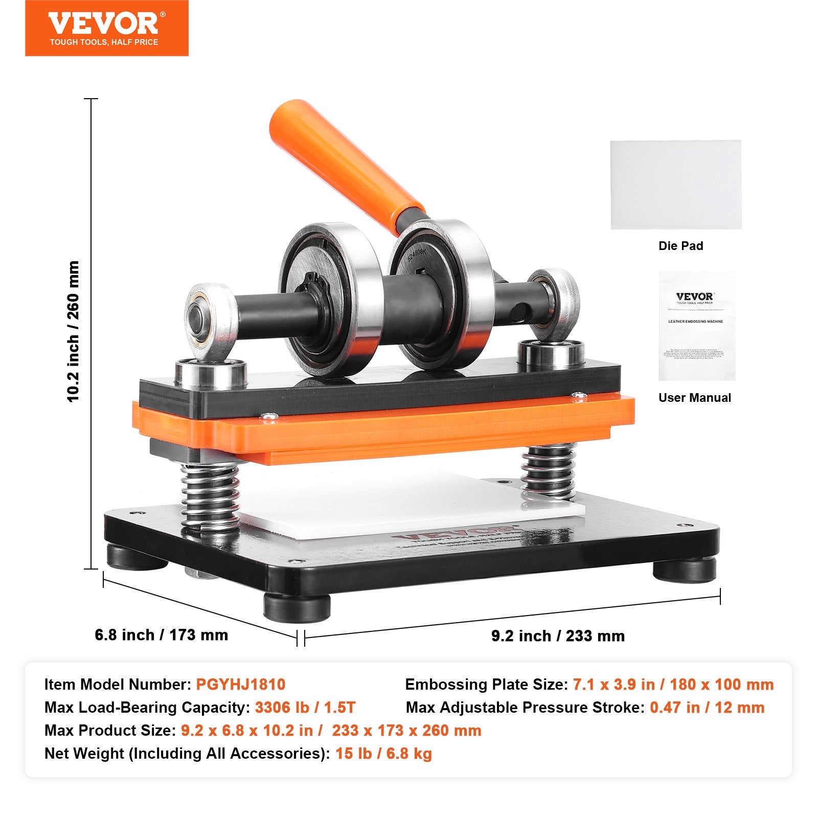 Leather Cutting Machine, 7.1 x 3.9 in Embossing Plate Manual Die Cutter, 0.47 in Pressure Stroke Leather Embossing Machine, Dual Guide Shafts Die Cut Machine for Various of Materials