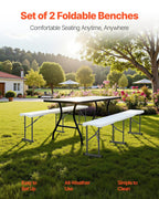 Plastic Folding Bench, 6 ft Portable Bench for Indoor/Outdoor Picnic Party Patio Camping Dining, Foldable Smooth HDPE Seat for Garden Soccer Multipurpose Entertaining Activities, 2 Pack, White