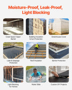 14 Mil Plastic Sheeting Heavy Duty 10' x 100', Thick Plastic Sheeting Roll, Plastic Drop Cloth Painters Tarp Covering for Crawl Space Vapor Barrier, Black and White Double-Sided, Multi-Purpose